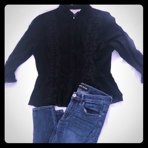 Express Jeggings and cute Black Blouse.